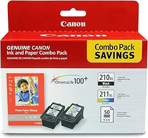 Canon PG-210 XL / CL-211 XL Genuine Ink Value Pack (2 Cartridges) with 50-Sheet Photo Paper, Compatible with MX320/330/340/350/410/420, MP240/250/270/280/480/490/495, iP2702