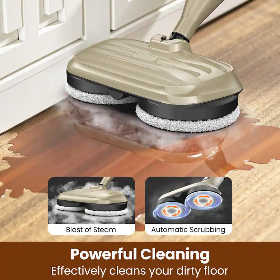 DEVOAC - VM6 Scrubbing Steam Mop with Rotating Mop Pads - 10 in 1 - GOLDEN