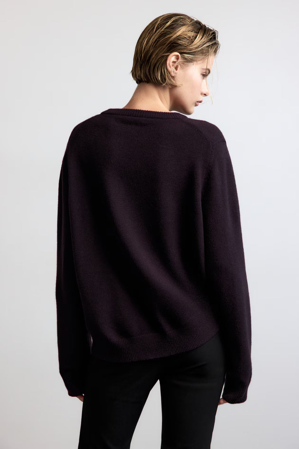 H&M - Women's Round-Neck Knit Sweater - Dark Purple - US Medium