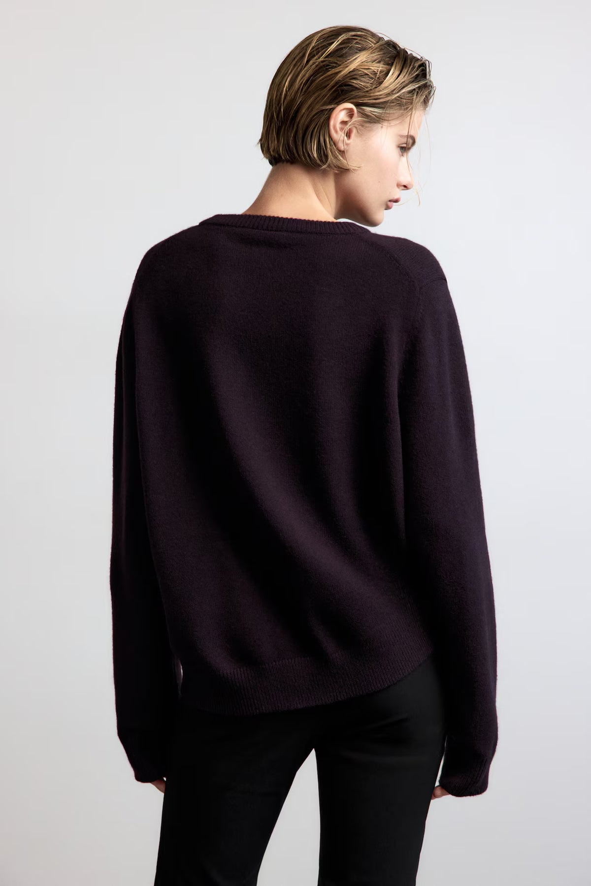 H&M - Women's Round-Neck Knit Sweater - Dark Purple - US Medium