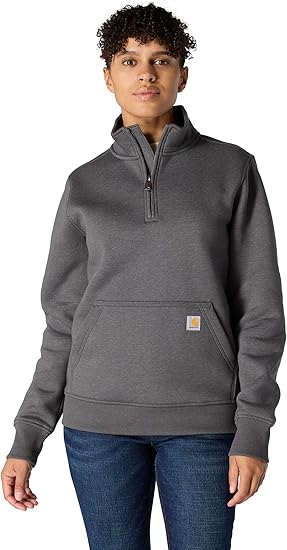 Women's Carhartt (Carbon Heather Medium) Relaxed Fit Midweight Quarter-Zip Mock-Neck Sweatshirt