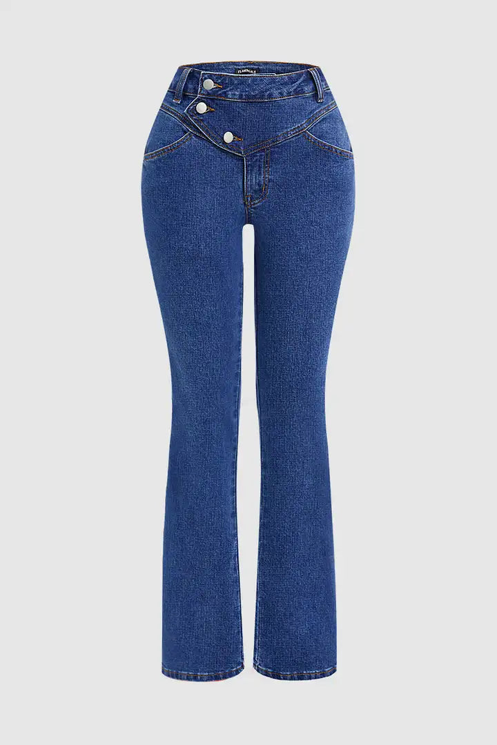 Wash Stitch Detail Button Up High Rise Bootcut Jeans Size 10/12