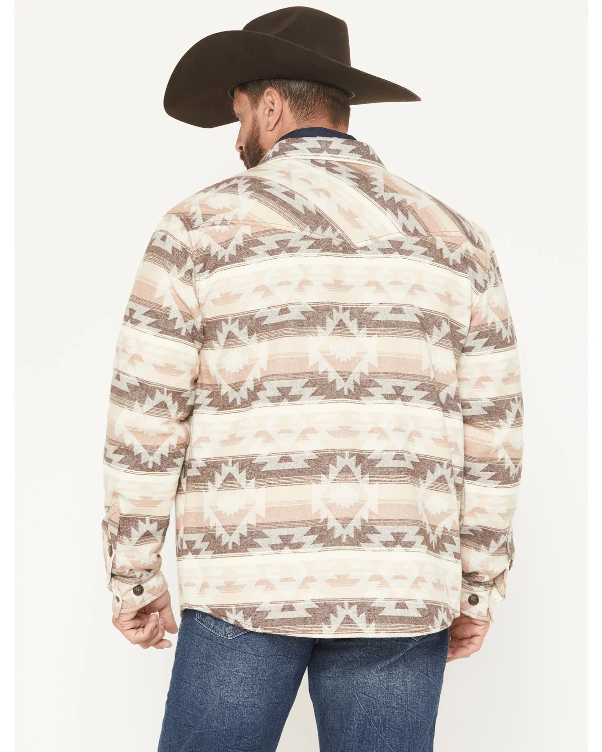 CODY JAMES Men's Emmons Sherpa Lined Southwestern Striped Flannel Shirt Jacket in Tan - LG