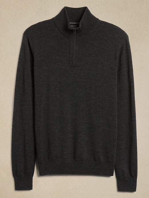 Men's Merino Wool Half Zip Sweater by Banana Republic - Black - Size M