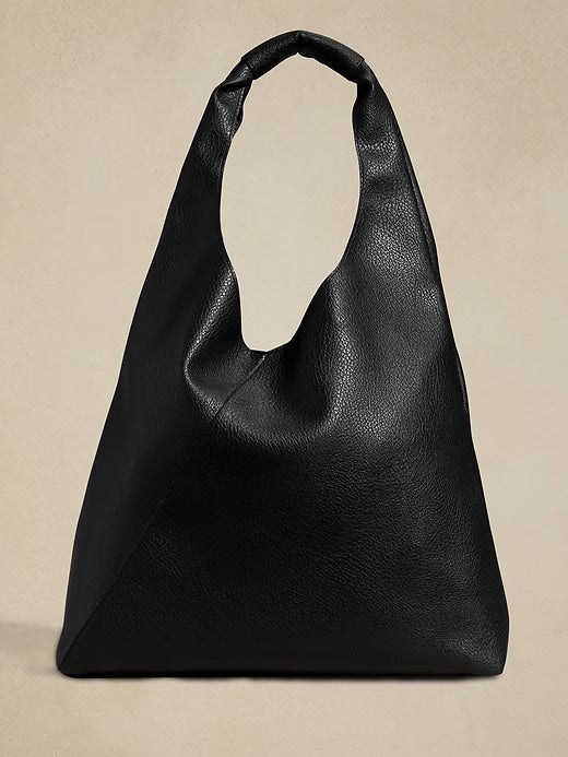 Banana Republic Vegan Leather Hobo Slouchy Tote Bag - Black