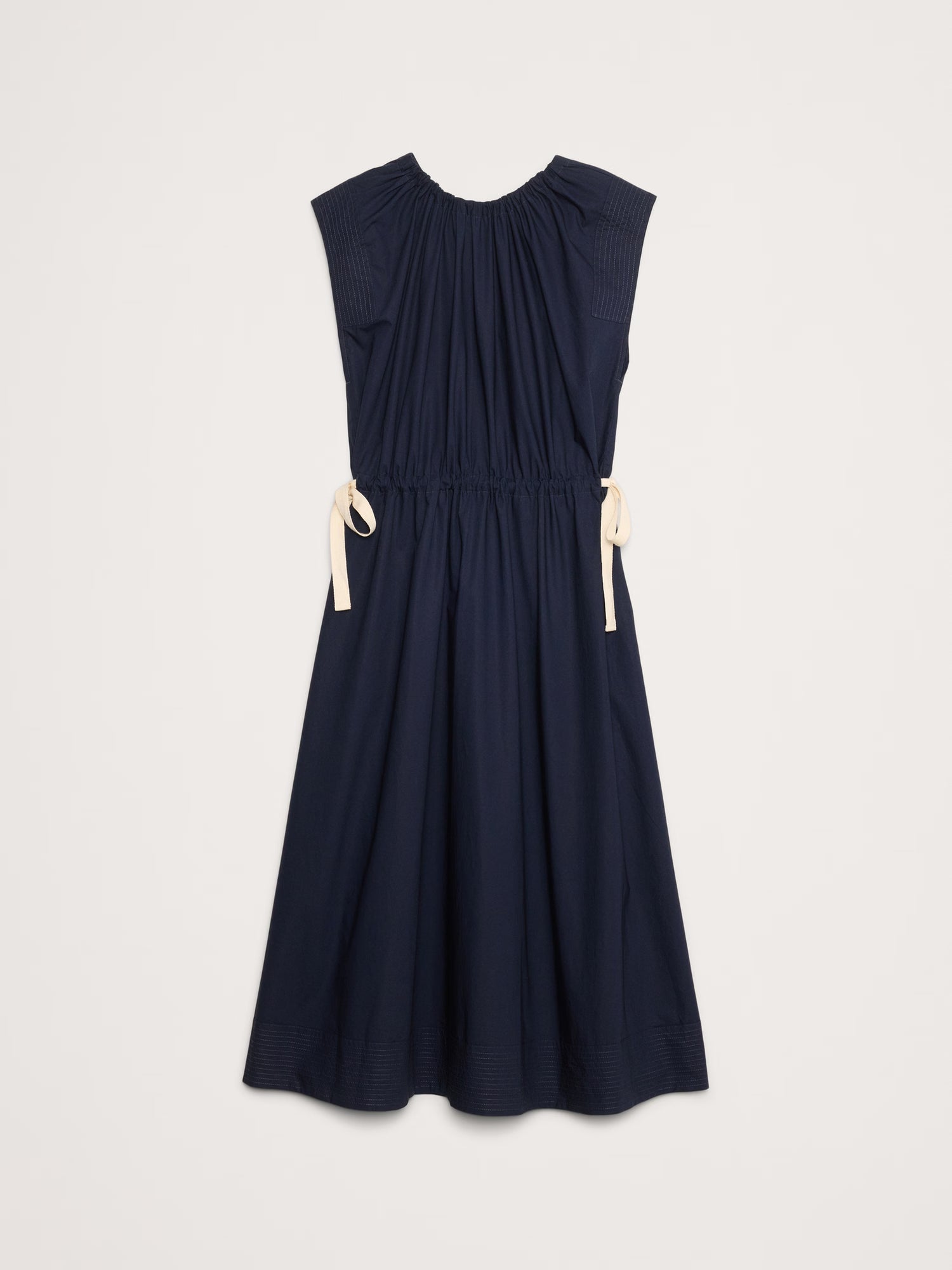 Banana Republic Cotton Poplin Tie-Waist Midi Dress - Navy Blue - Size: Medium