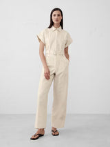 Banana Republic Linen-Blend Belted Jumpsuit Cream Size: S
