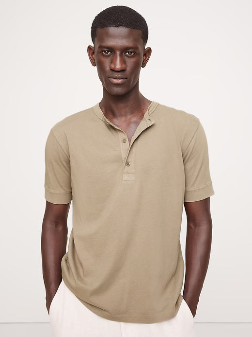 Banana Republic Soft Wash Henley T-Shirt - Stormy Weather Gray - Size: Large