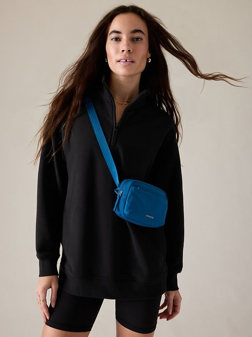 Athleta Forever Woman's Fleece 1/4 Zip Sweatshirt US/MED/BLK