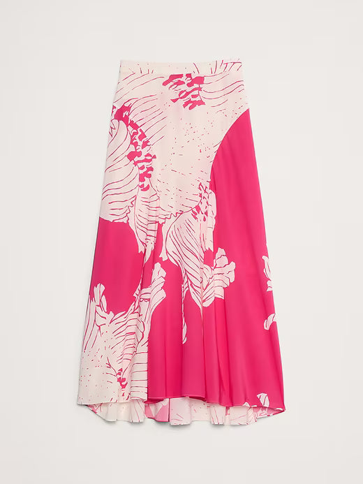 BANANA REPUBLIC | Women's Pink Floral Matte Silk Midi Skirt | Size 2