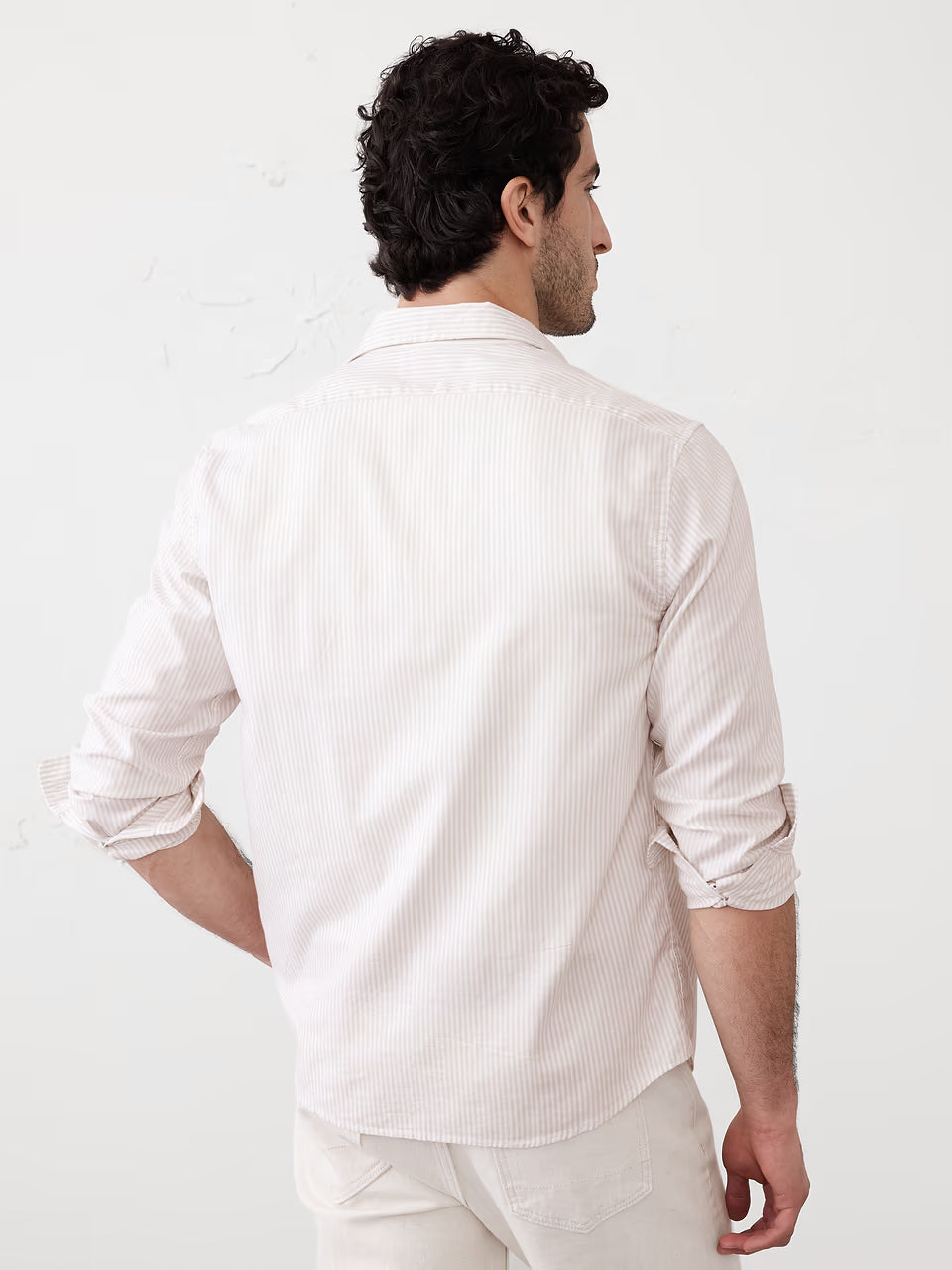 Banana Republic Men's Slim-Fit Oxford Shirt Khaki Stripe - Medium