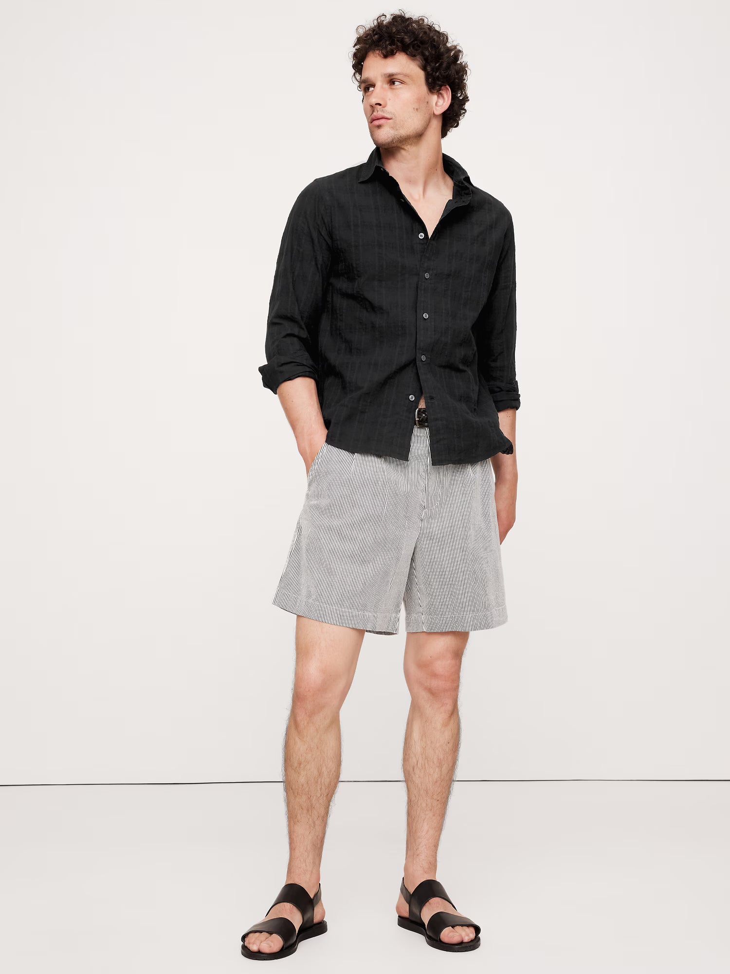 Banana Republic Standard-Fit Lightweight Textured Shirt - Black - XL