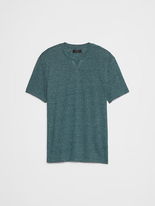 Banana Republic Linen-Blend Notch-Neck T-Shirt - Deep Sea Teal - Size: Large