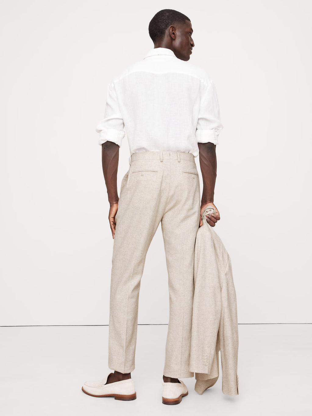 Herringbone Cotton-Linen Slim Suit Pant by Banana Republic - Natural Beige - Size: 32 x 34