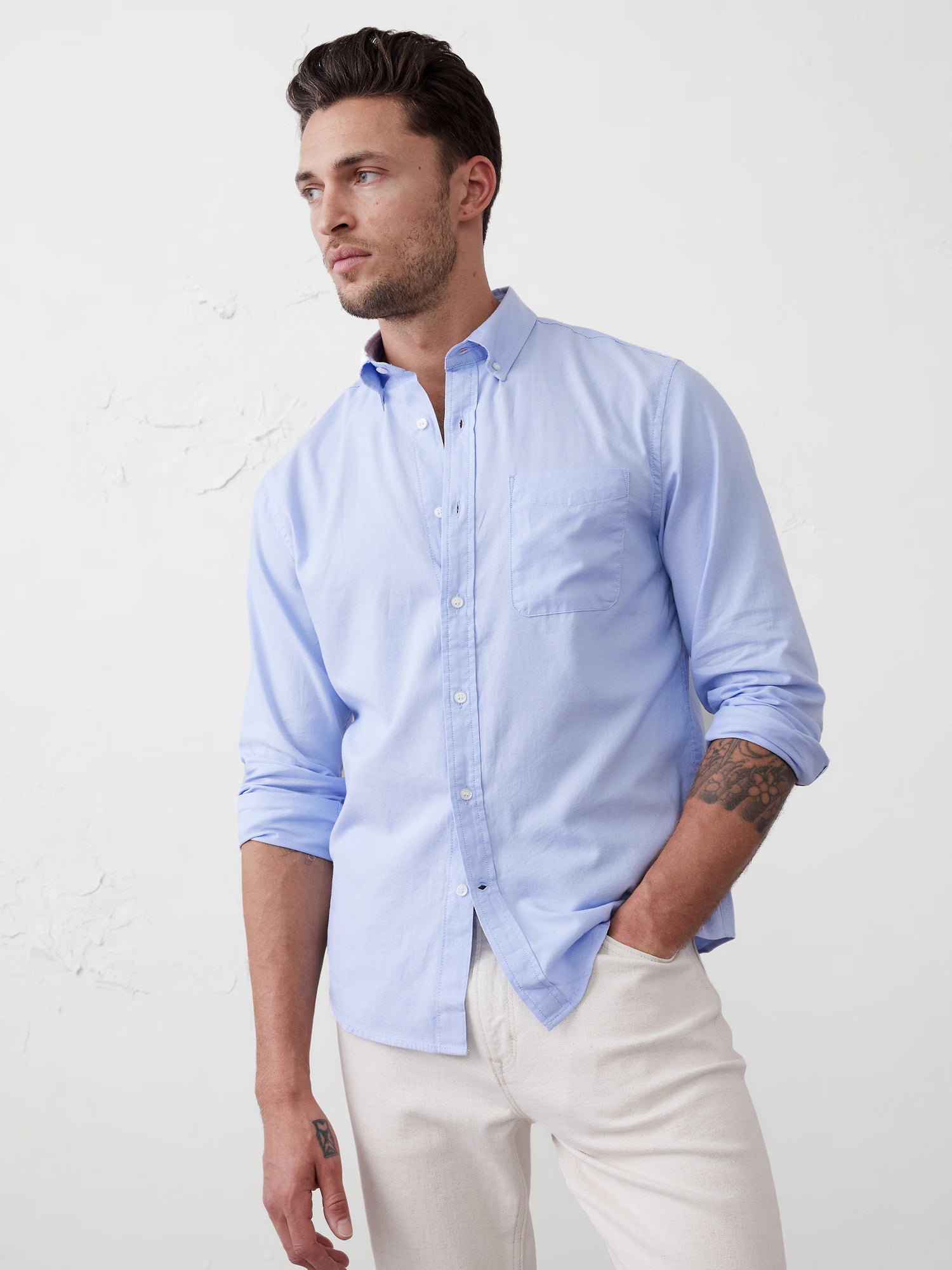 Banana Republic Slim-Fit Oxford Shirt - Light Blue - Size: Medium Tall