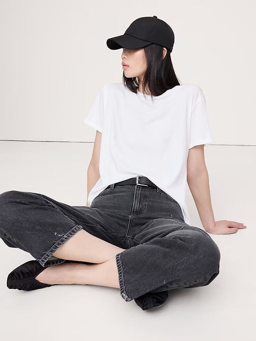 Banana Republic Oversized Cotton-Silk Crew-Neck T-Shirt - Optic White (Semi-Sheer) - XS