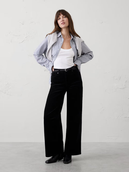 Wide-Leg High-Rise Corduroy Pant by Banana Republic - Black - Size