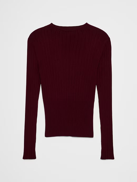 Merino Wool Ribbed Sweater by Banana Factory - Wine Red - Size XL