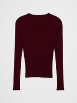Merino Wool Ribbed Sweater by Banana Factory - Wine Red - Size XL