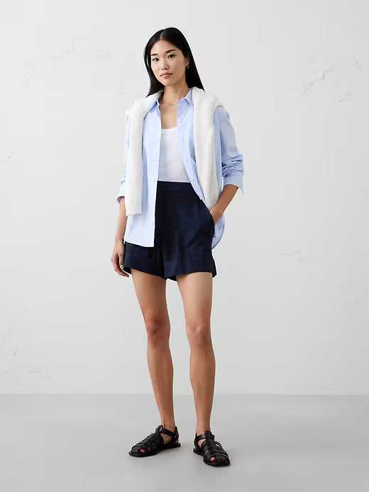 Banana Republic Navy Blue Women Linen Blend Shorts Size: L