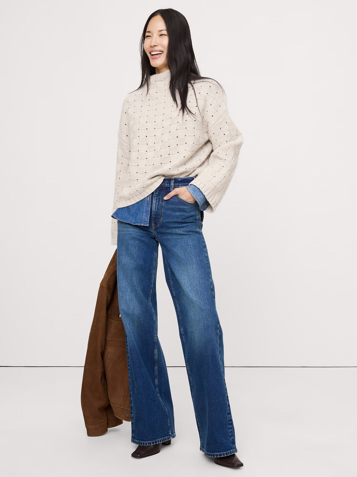 Banana Republic Merino-Cotton Basketweave Cream Color Sweater (Size M)