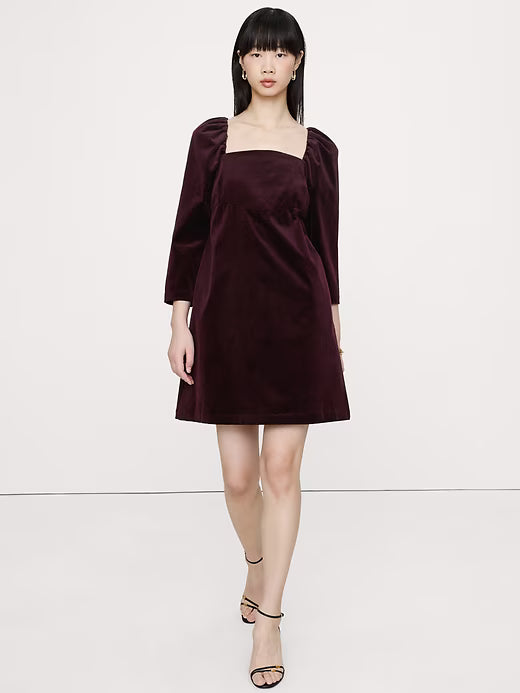Velvet Puff-Sleeve Mini Dress Size M
