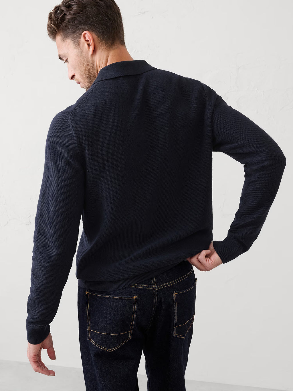 Seed Stitch Sweater Polo by Banana Republic - Preppy Navy - XL