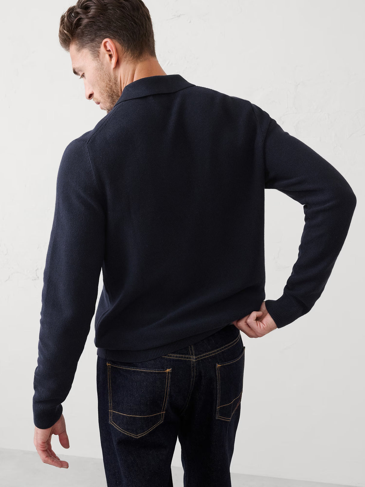 Seed Stitch Sweater Polo by Banana Republic - Preppy Navy - XL