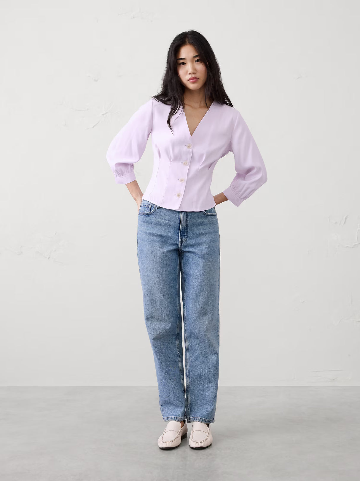 Twill 3/4-Sleeve Corset Shirt Size 10