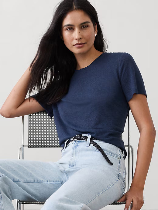BANANA REPUBLIC | Women's Linen-Blend T-Shirt | Navy | XL