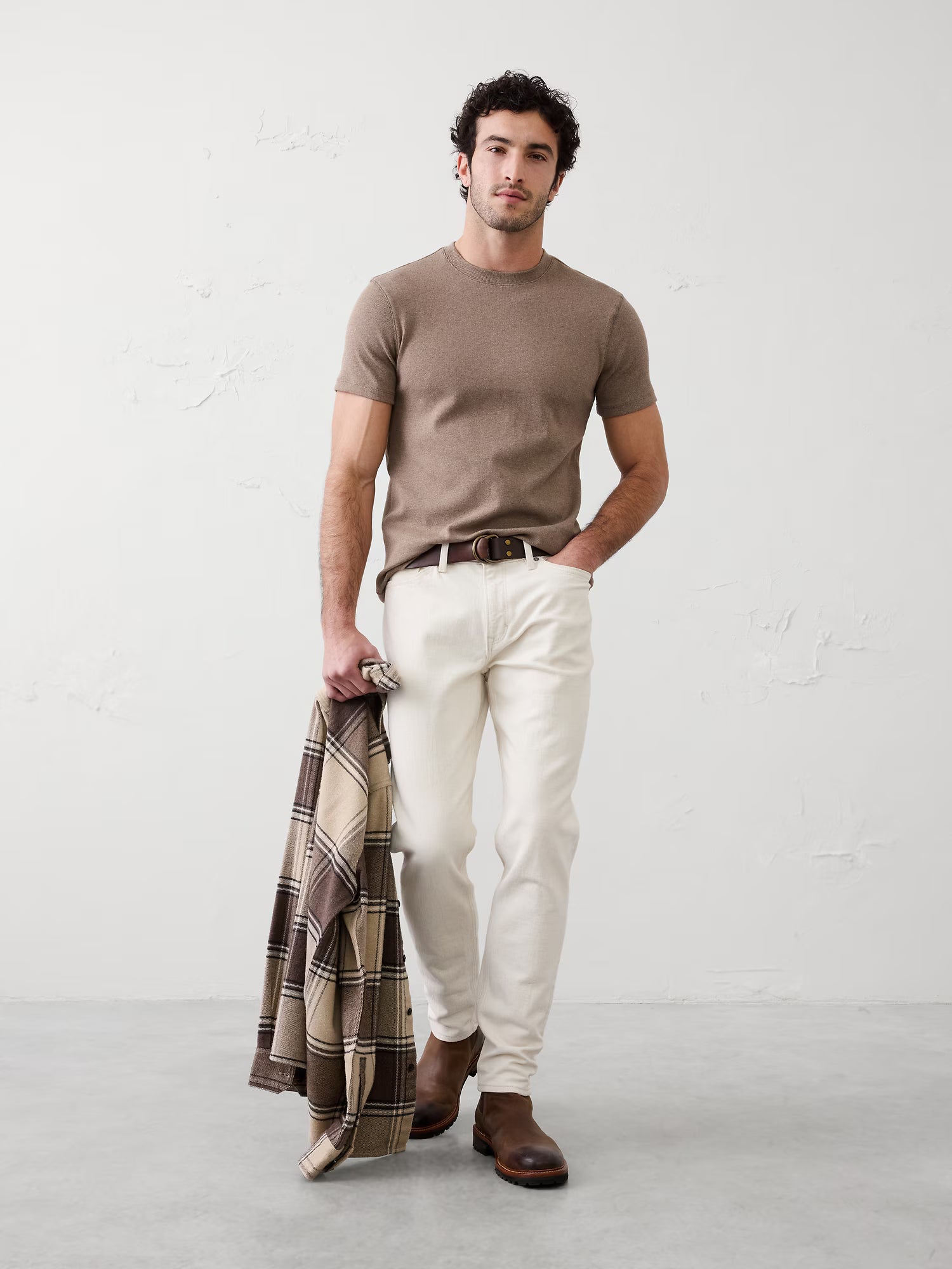 Banana Republic Men's Mini Ribbed Short Sleeve Crew - Truffle - Size: Medium