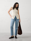Banana Republic Long Ponte Cutaway Vest - Natural Stone - Size: Large