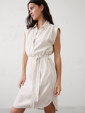 BANANA REPUBLIC Women's Linen-Blend Knee-Length Shirtdress in Neutral Stripe - SM