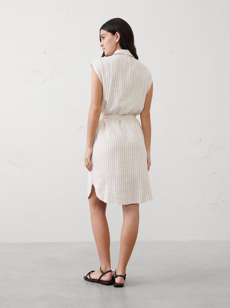 BANANA REPUBLIC Women's Linen-Blend Knee-Length Shirtdress in Neutral Stripe - SM