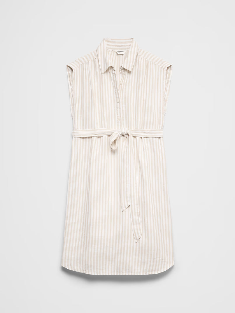 BANANA REPUBLIC Women's Linen-Blend Knee-Length Shirtdress in Neutral Stripe - SM