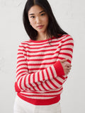 BANANA REPUBLIC Women's Cotton Boatneck Crochet Sweater in Red Stripe - SM