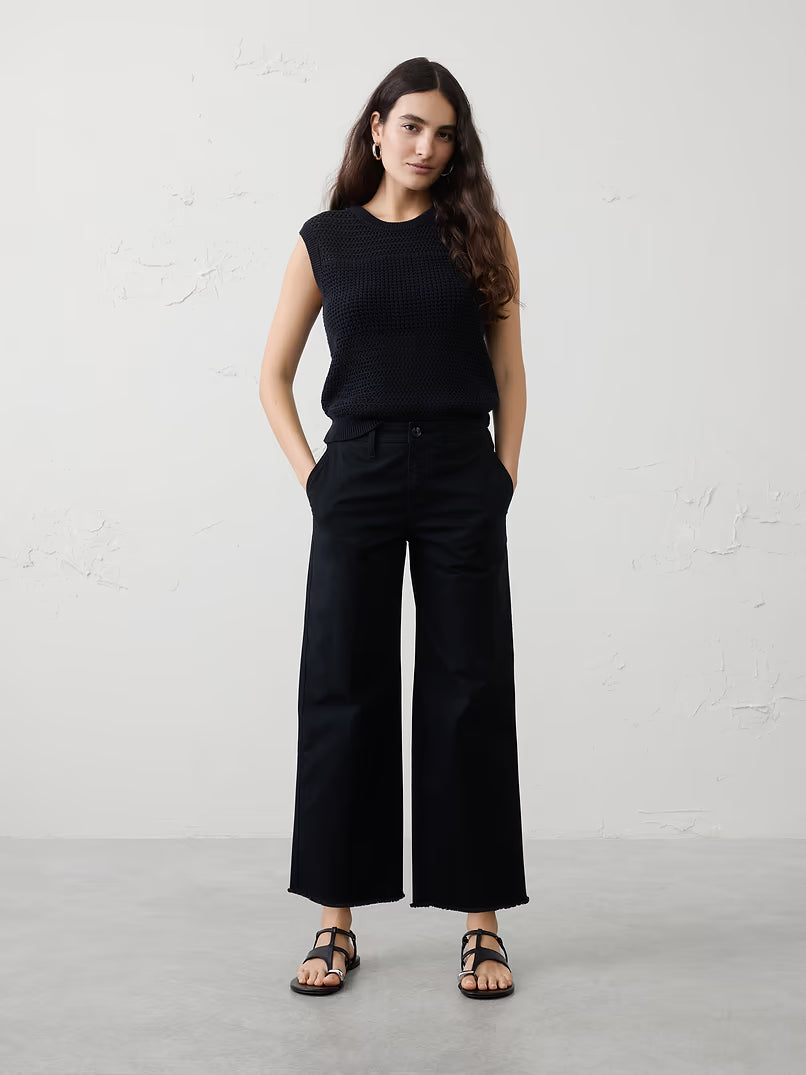BANANA REPUBLIC Women's Wide-Leg High-Rise Authentic Cropped Chino in Black - 8