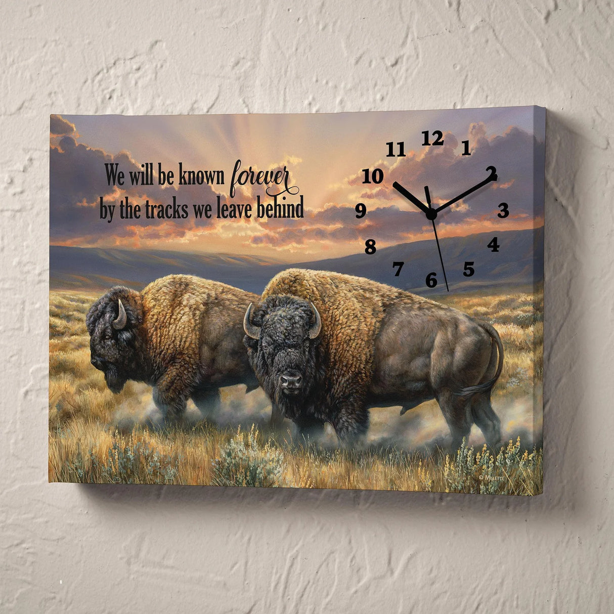 Wild Wings Dusty Plains - Bison Wrapped Canvas Clock