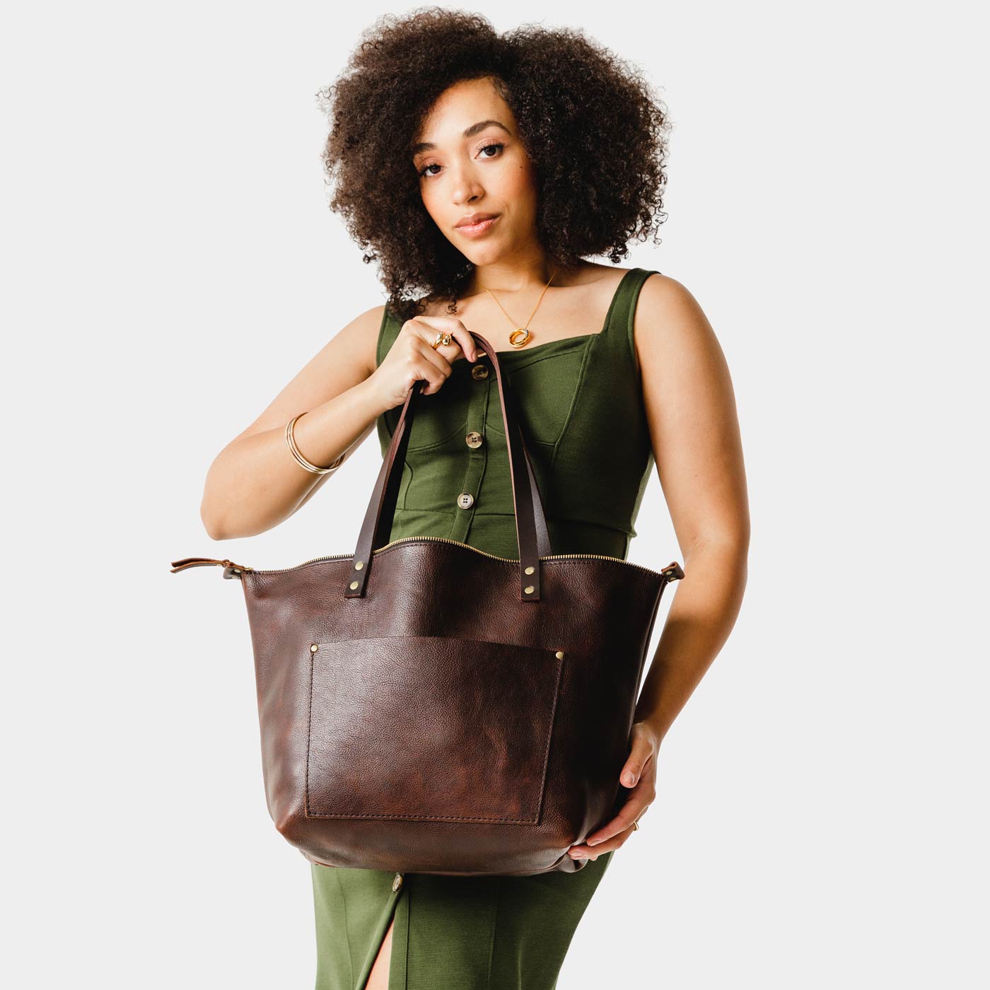 Portland Leather 'Almost Perfect' Leather Tote Bag (Color: Coldbrew , (Size: Oversized)