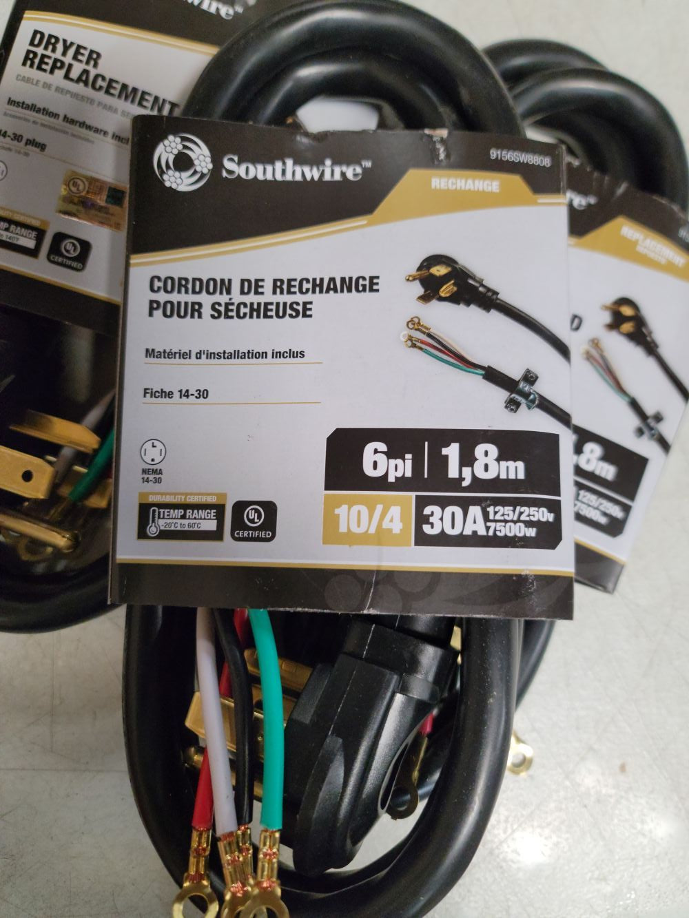 SOUTHWIRE - 10/4 SRDT Round 6' - 30 Amp NEMA 14-30 NEMA Plug Dryer Cord Replacement - Black