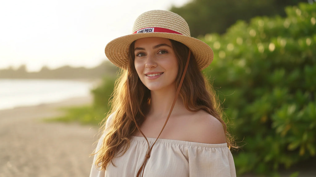 One Piece Luffy Cosplay Straw Bucket Hat With Chin Rope