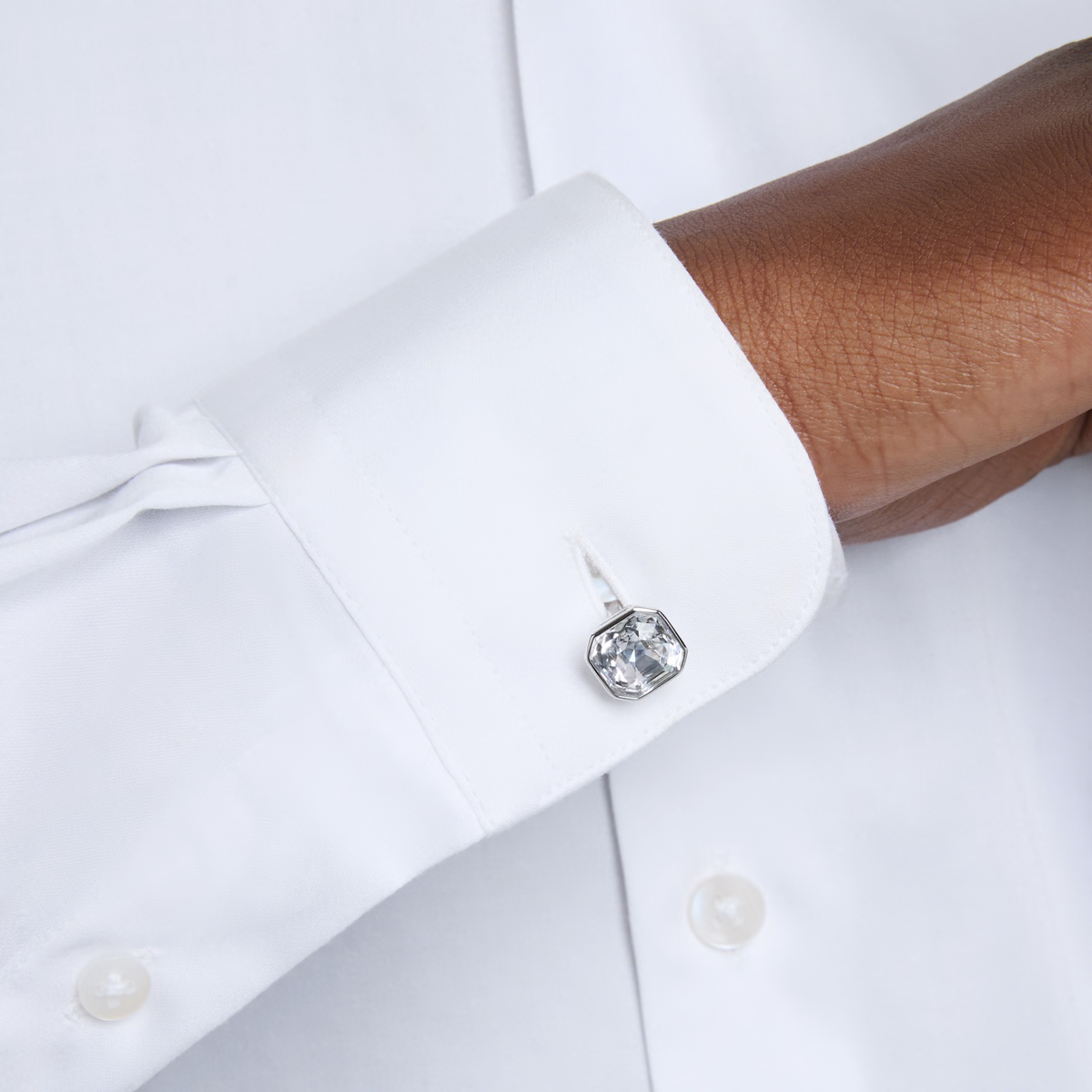 Millenia Cufflinks - Octagon-Cut White Crystal - Rhodium Plated