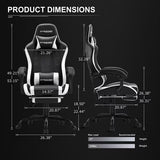GTRACING Ergonomic GTWD-200 Gaming and Office Chair with Adjustable Pillows and Footrest, White