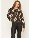 Women's Saddleridge Western Conversation Print Sweater by IDYLLWIND - Pecan - Size XS