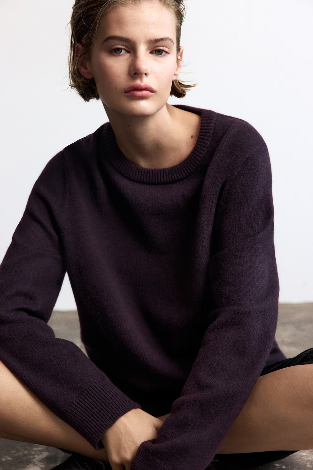 H&M - Women's Round-Neck Knit Sweater - Dark Purple - US Medium