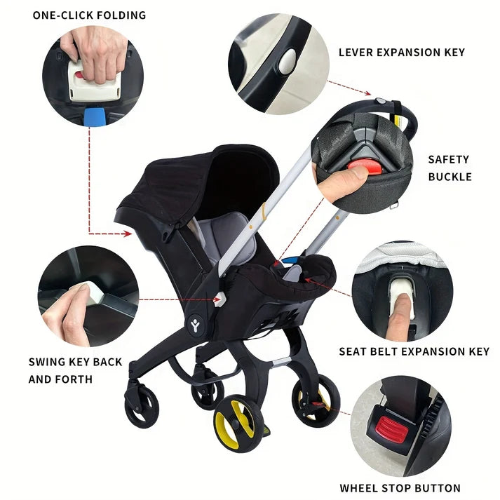 G301 Baby Stroller | Lightweight Foldable Newborn Travel Carrier Stroller | Black