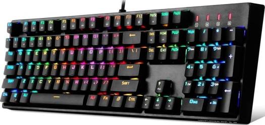 1st Player RGB Gaming Mechanical USB Wired Keyboard DK5.0 with Cherry MX Blue Switches Equivalent, 104 Keys LED RGB Backlit Computer Laptop Keyboard for Windows Mac PC Gamers | DK5.0-104-KEYS