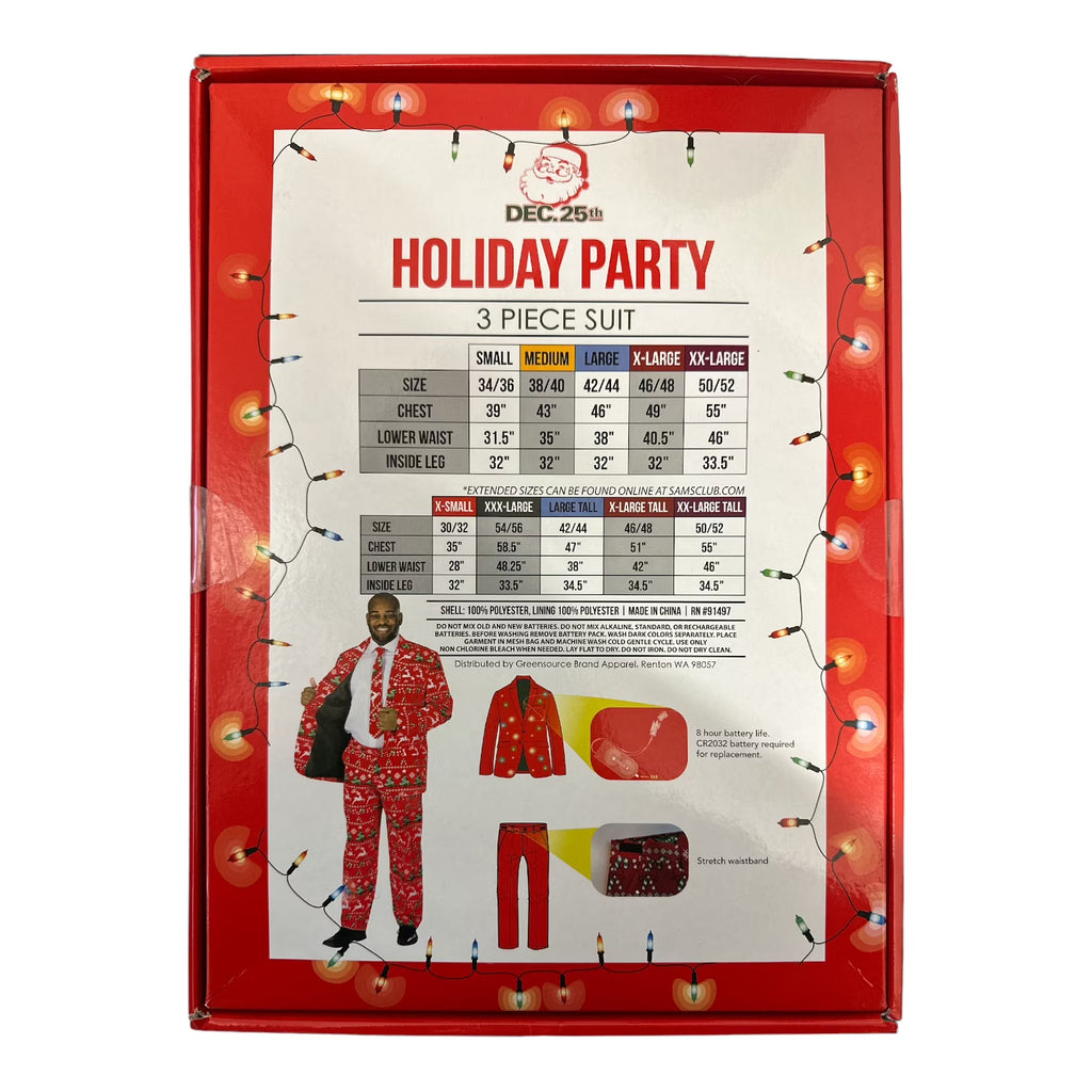 Dec 25th Men's Holiday Life Of The Party 3-Piece LED Light Up Suit Set XX-Large
