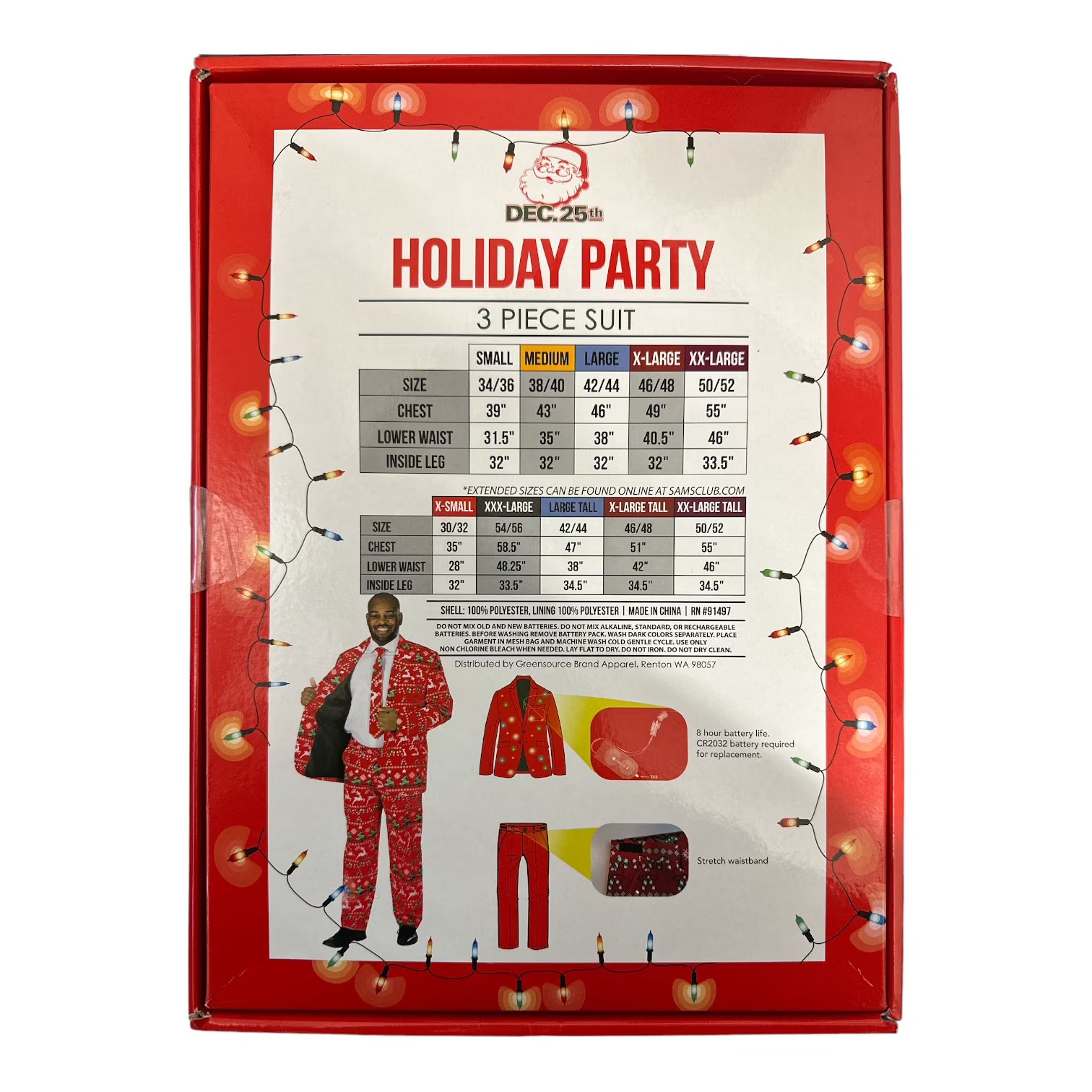 Dec 25th Men's Holiday Life Of The Party 3-Piece LED Light Up Suit Set XX-Large