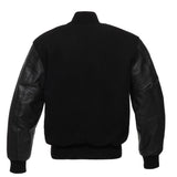 MARA LEATHER | Men's All Black Wool & Leather Varsity Letterman Jacket | LG